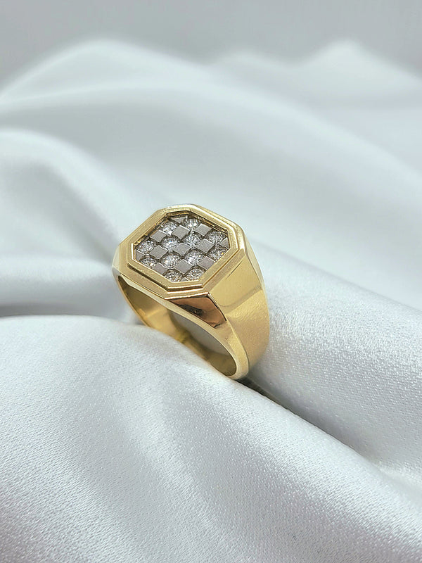 14kt. Yellow Gold Checker Board Pattern Diamond Signet Ring