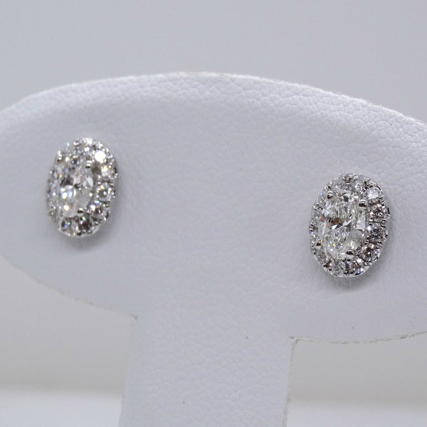 18kt. White Gold Oval Diamond with Halo Stud Earrings
