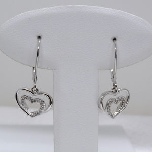 14kt. White Gold Diamond Heart Dangle French Clip Earrings
