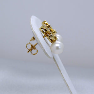 14kt. Yellow Gold Cultured Pearl and Diamond Earrings