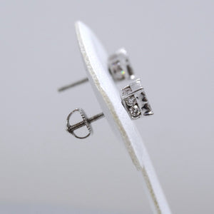 14kt. White Gold Princess Cut and Round Diamond Stud Earrings with Screw Backings