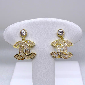10kt. Yellow Gold Chanel Dangle Earrings with Baguette Cubic Zirconias