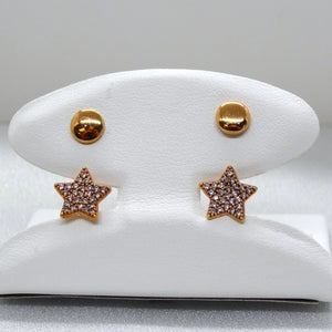 18kt. Rose Gold 2 in 1 Cubic Zirconia Micropave Star Shaped Earrings