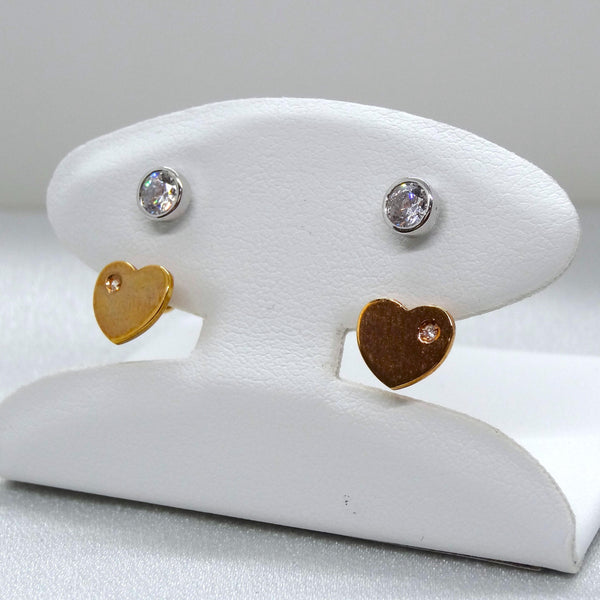 18kt. White and Rose Gold 2 in 1 Heart Shaped Earrings with Cubic Zirconia