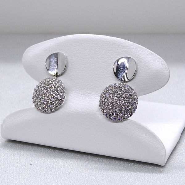 18kt. White Gold Pave Cubic Zirconia Rounded Post Dangle Earrings