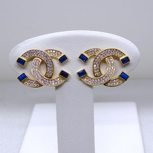 10kt. Yellow Gold Cubic Zirconia Blue Chanel Stud Earrings