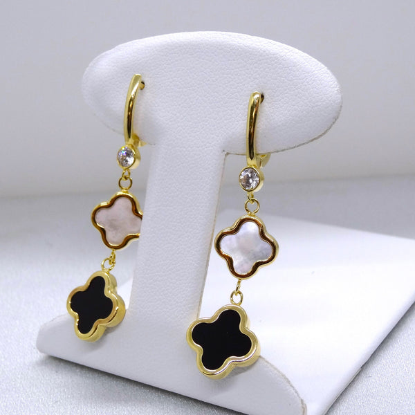 10kt. Yellow Gold Mother of Pearl and Onyx Dangle Earrings