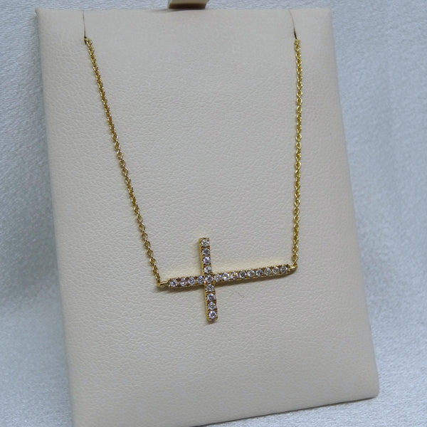 14kt. Yellow Gold Diamond Sideways Cross Necklace