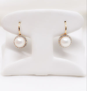 18kt. Pearl Drop Cubic Zirconia Earrings