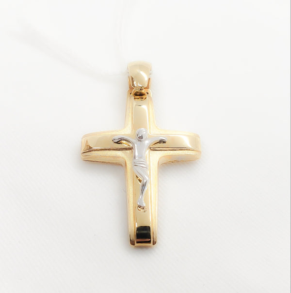18kt. Two Tone Modern Style Crucifix