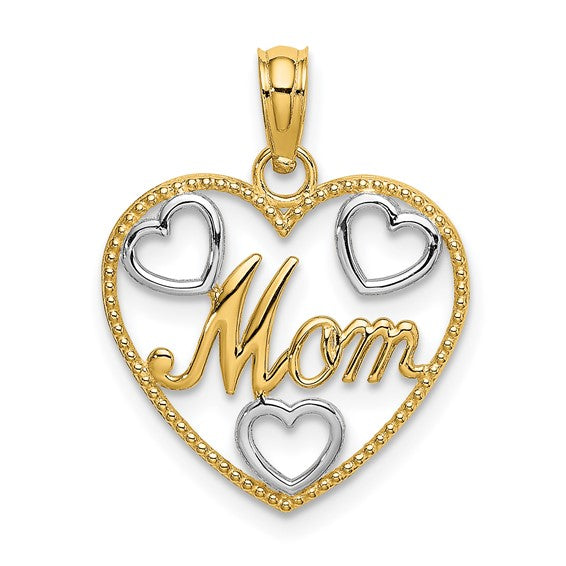 14kt yellow gold Textured MOM Heart Charm