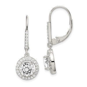 Sterling Silver Polished Leverback Cubic Zirconia Earrings