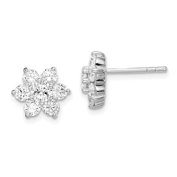 Sterling Silver & Cubic Zirconia Flower Post Earrings