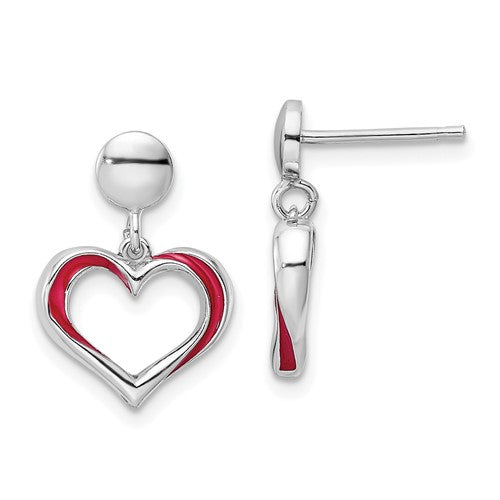 Sterling Silver & Red Enamel Open Heat Dangle Post Earrings