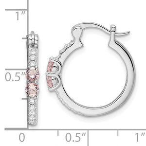 Sterling Silver & Pink/Clear Cubic Zirconia Hoop Earrings