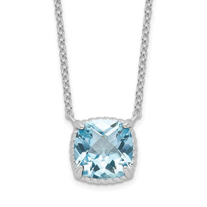 Sterling Silver Square Blue Topaz Necklace
