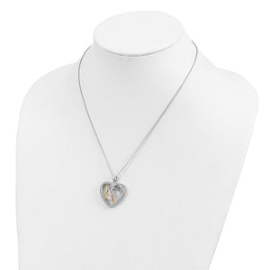 Sterling Silver Rose and Gold-plated Cubic Zirconia 'The Bond of Love' Heart Necklace