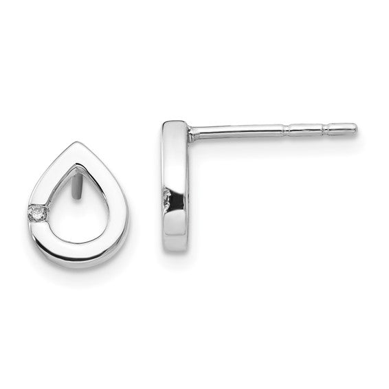 Sterling Silver & Diamond Teardrop Stud Earrings