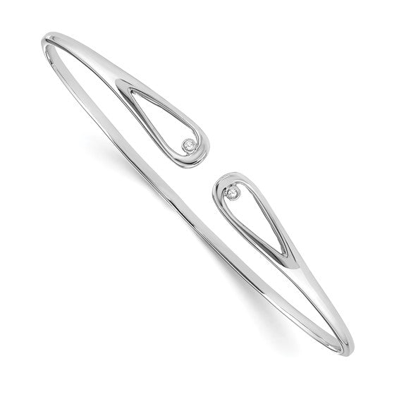 Sterling Silver & Diamond Open Bangle