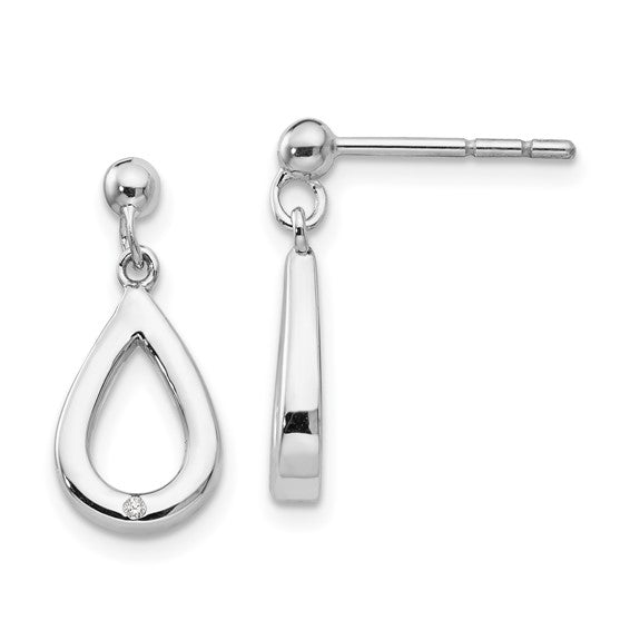 Sterling Silver & Diamond Teardrop Dangle Post Earrings