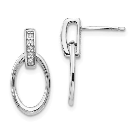 Sterling Silver & Diamond Oval and Bar Post Earrings