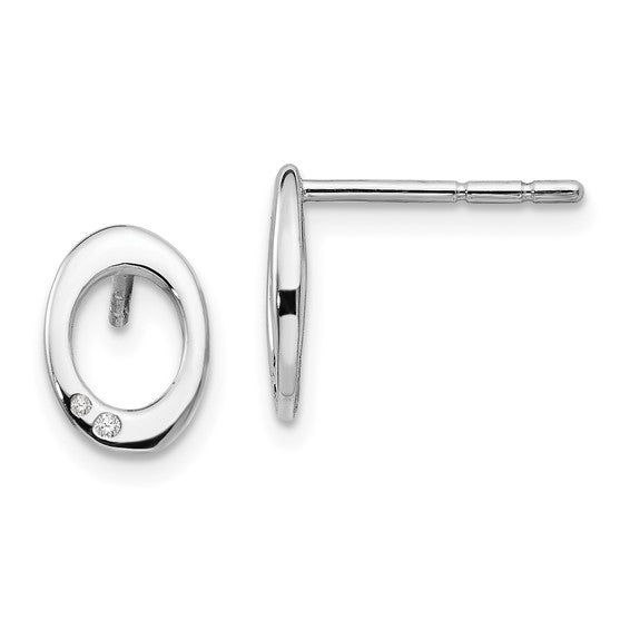 Sterling Silver & 2 Diamond Rounded Post Earrings