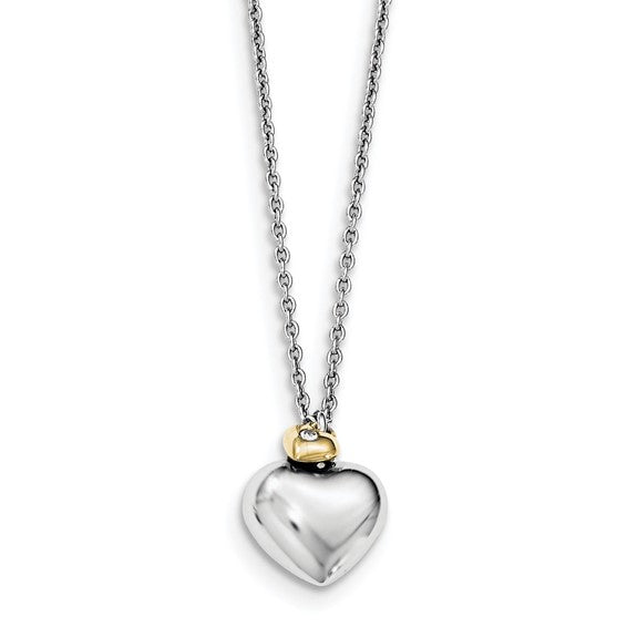 Sterling Silver & Diamond Double Heart Necklace