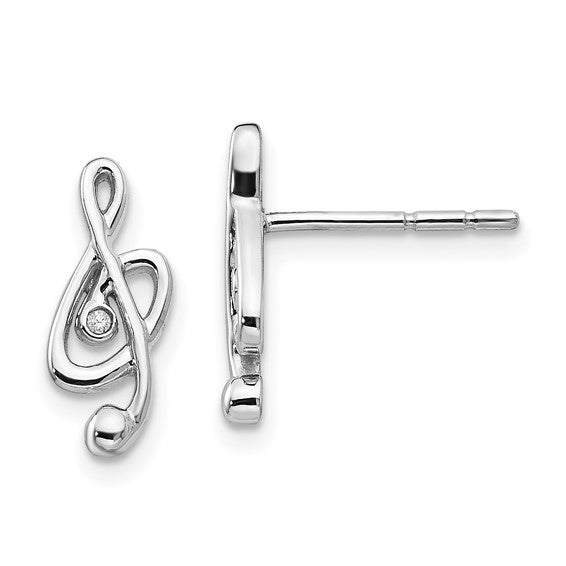 Sterling Silver & Diamond Musical Note Post Earrings