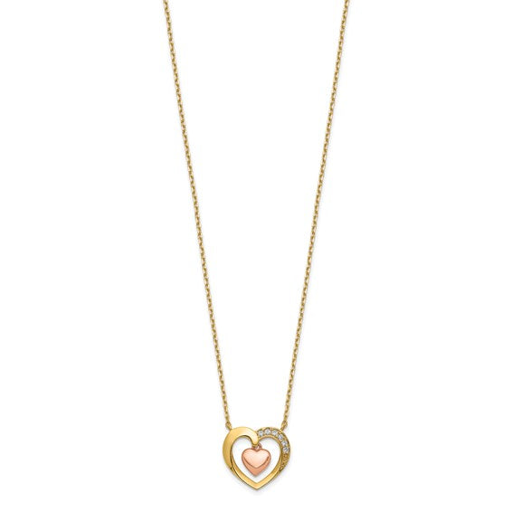 14kt Yellow & Rose Gold Cubic Zirconia Hearts Necklace