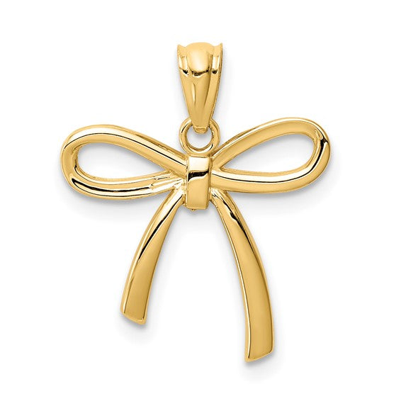 14k Gold Polished Small Ribbon Bow Pendant