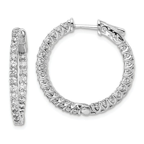 Sterling Silver CZ In And Out Round Hoop Earrings