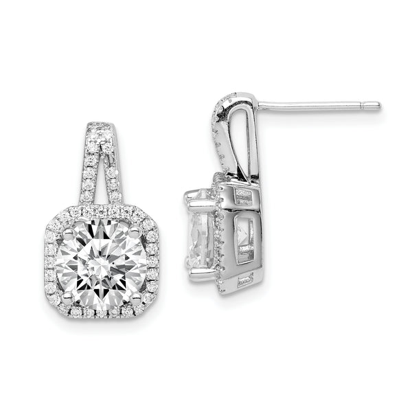 Rhodium-Plated CZ Halo Post Earrings