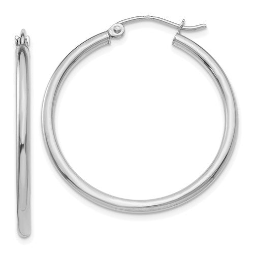 14K White Gold Polished 2mm Tube Hoop Earrings