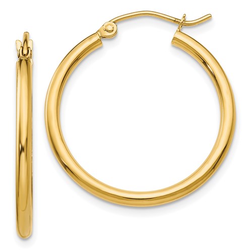 14K Polished 2mm Tube Hoop Earrings