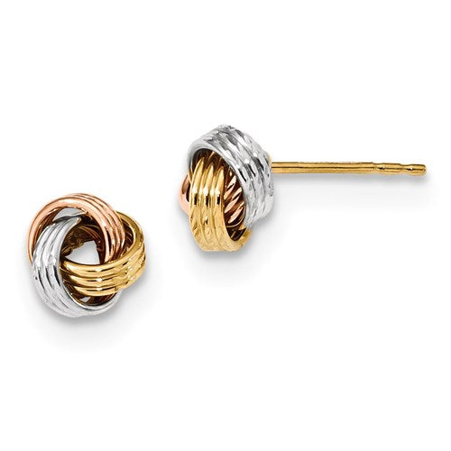 14k Tri-Color Polished Love Knot Post Earrings
